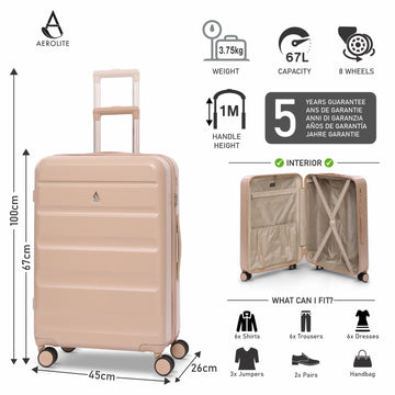 Aerolite 24-Inch Medium Check-In Luggage, 67L Lightweight Hard Shell Suitcase with 4 Spinner Wheels, TSA Lock, Durable ABS Travel Hold Suitcase – Beige